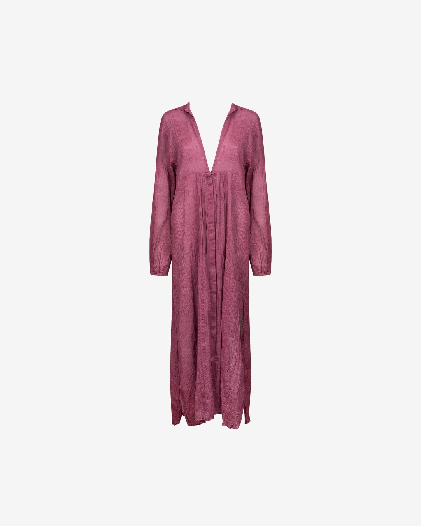 Robe longue violette plissée, col chemise, manches longues - Robes Mes Demoiselles