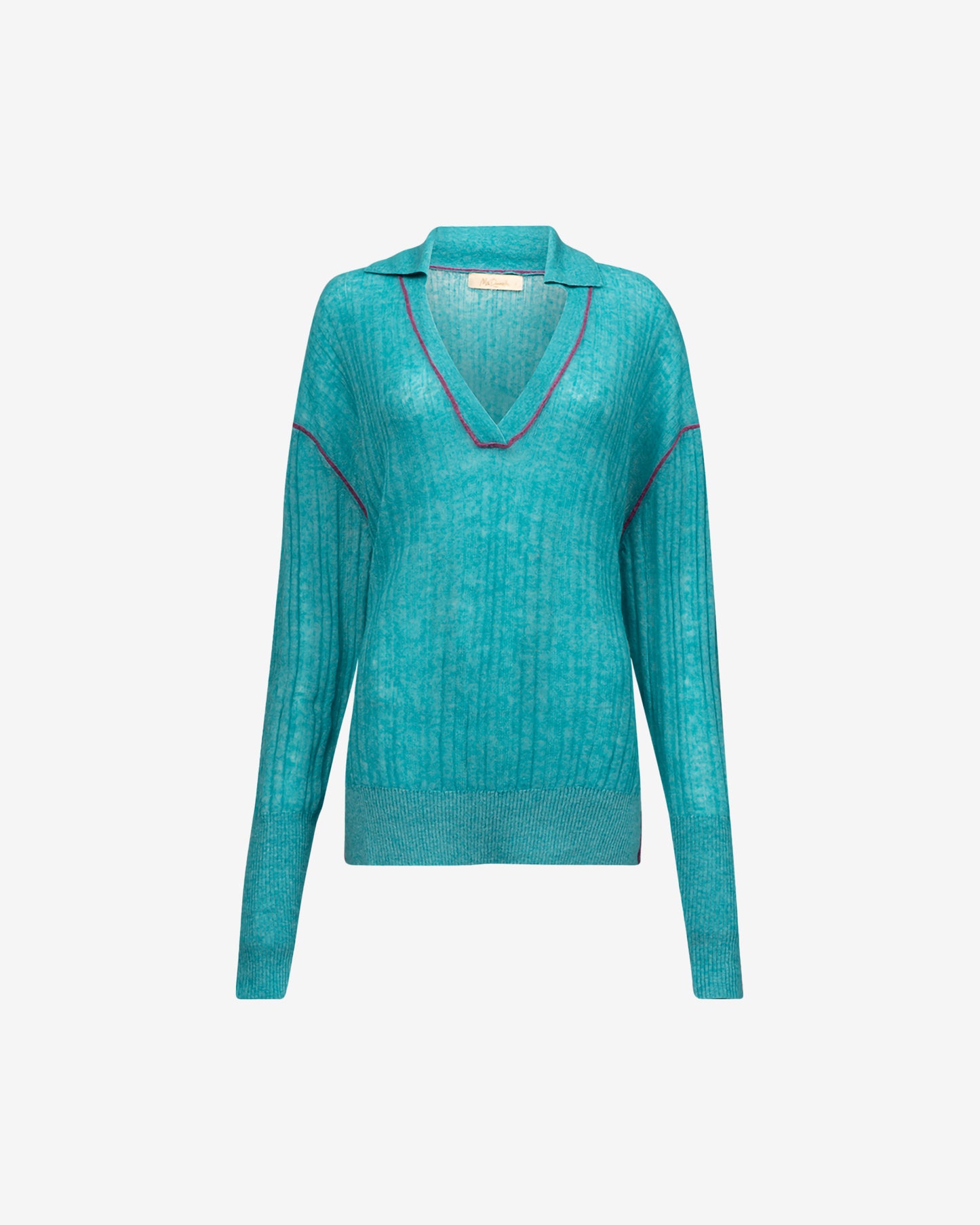 Pull Takuya - Turquoise : Pull polo Mes Demoiselles en mélange alpaga, côtes irrégulières Mes Demoiselles