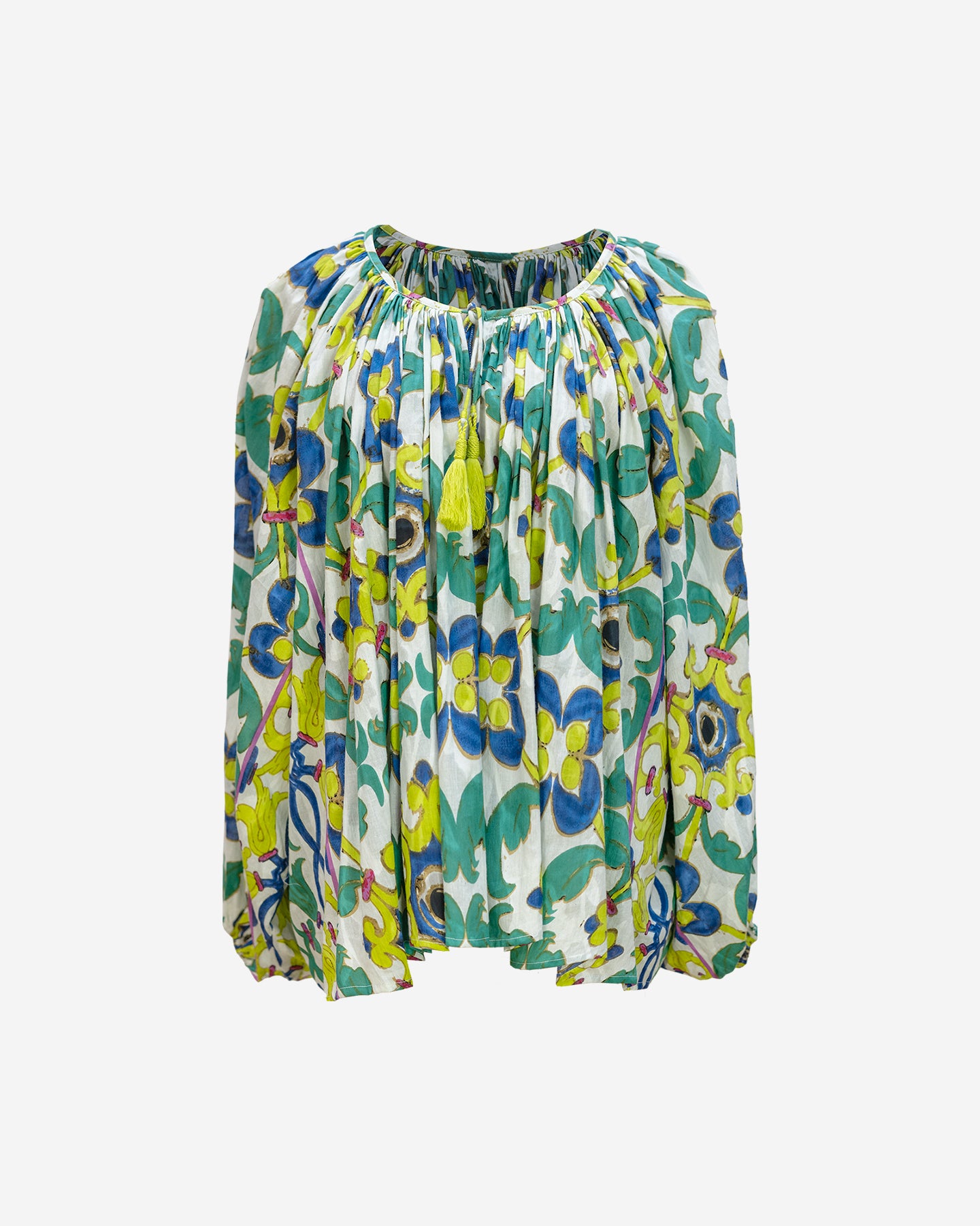 Blouse Craquer - Vert : Blouse en coton multicolore imprimé placé Mes Demoiselles