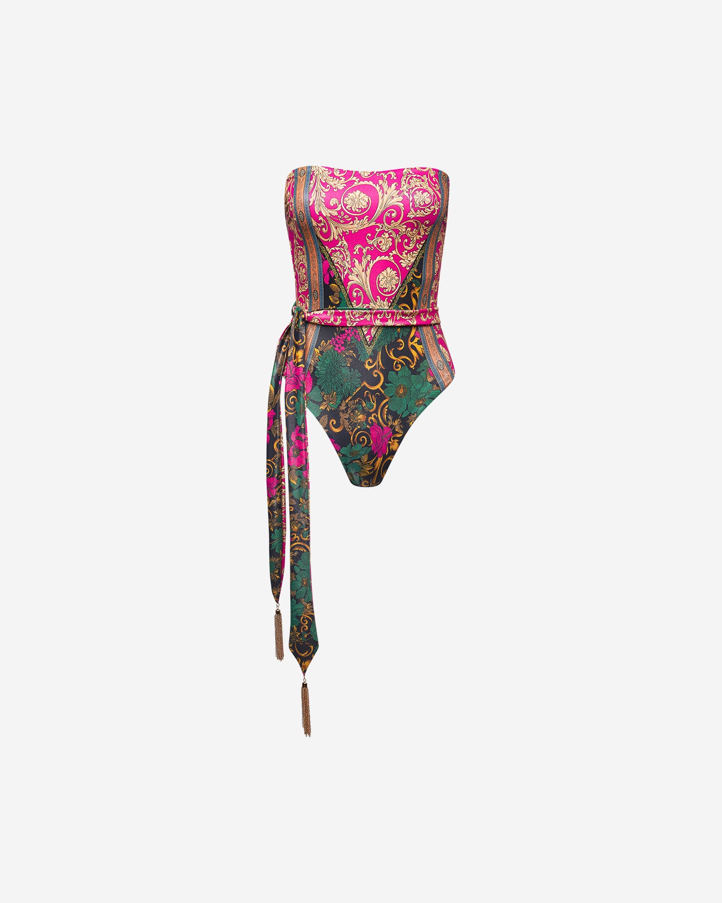 Maillot De Bain Sensual - Fuchsia : Maillot de bain une pièce bustier imprimé placé Mes Demoiselles