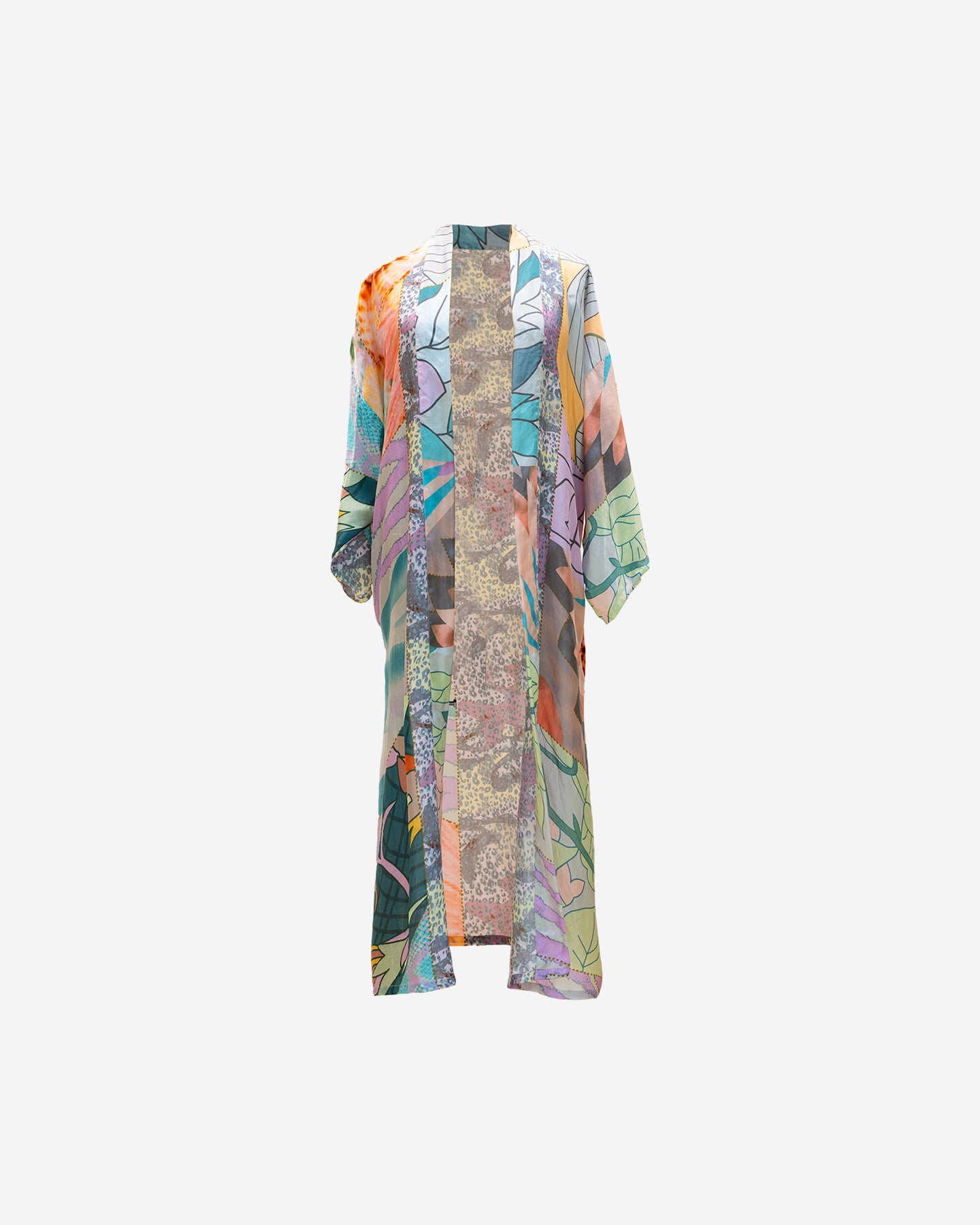 Kimono Shana - Lavande : Long kimono fleuri en soie Mes Demoiselles