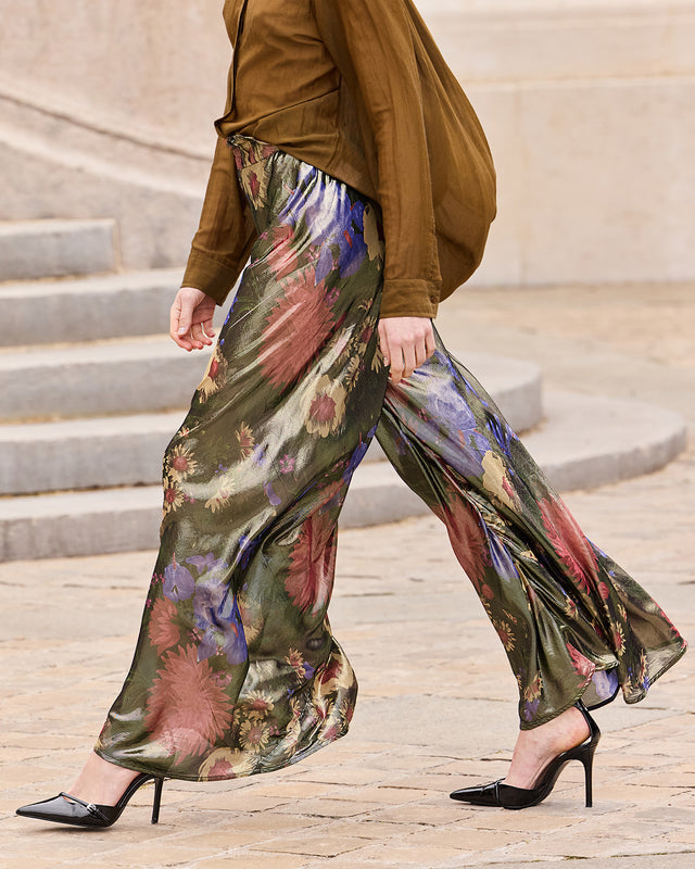 Pantalon en voile lurex imprimé floral fondu - Pantalons & combinaisons Mes Demoiselles - Image 2