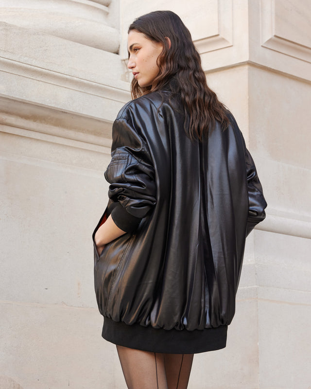 Veste Della - Noir : Bomber en satin noir shiny Mes Demoiselles - Image 3