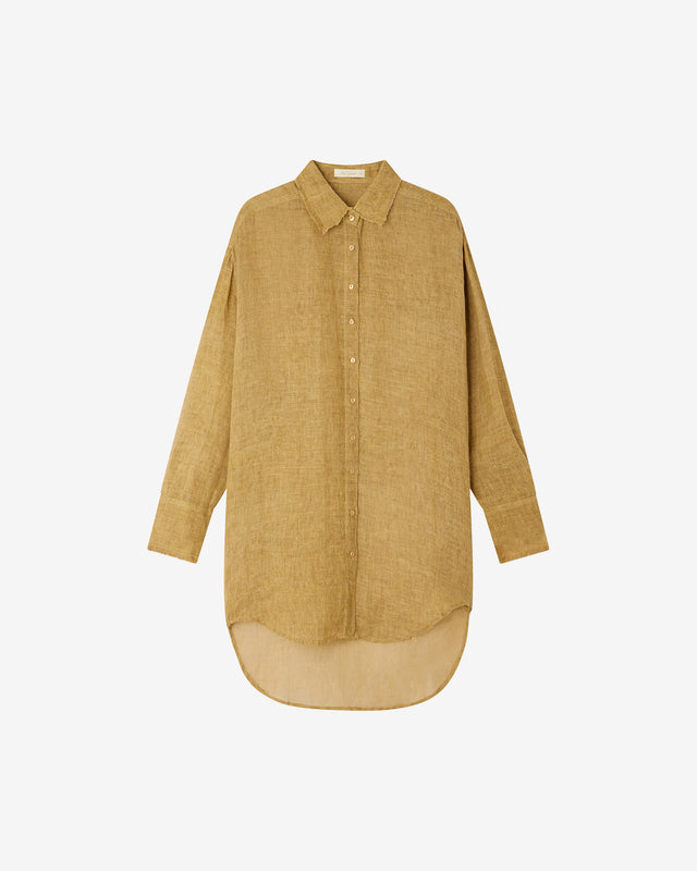 Chemise Fay - Ocre : Longue chemise en lin beige rustique Mes Demoiselles - Dernière image