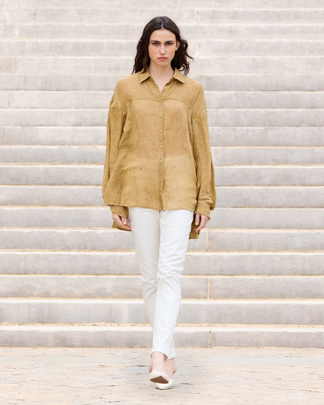 Chemise au joli volume en lin couleur beige - Chemises & tops Mes Demoiselles - Image 1