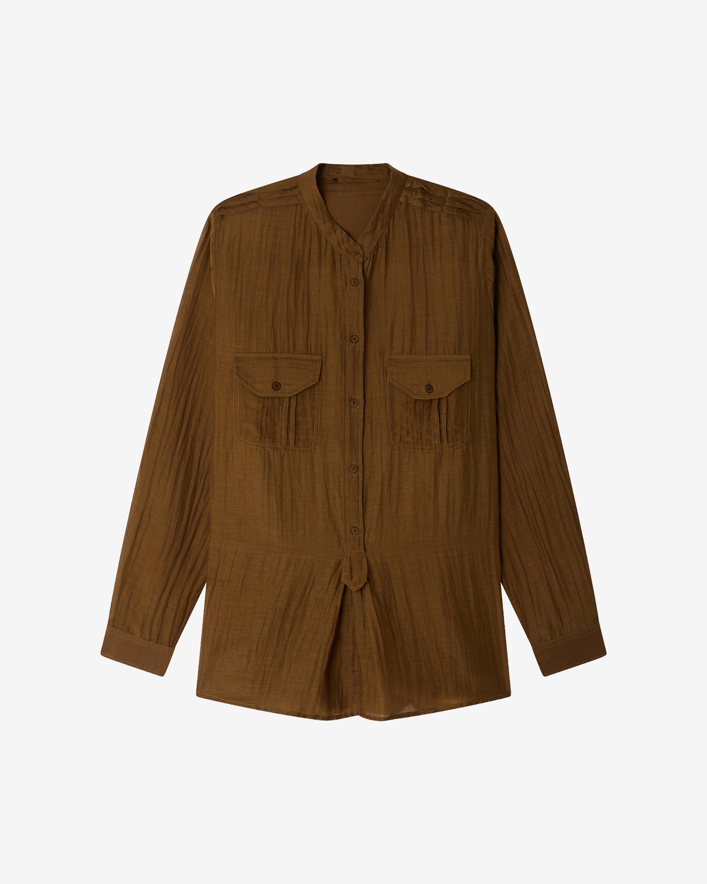Chemise Lenny - Marron : Blouse chemise en gaze de coton et soie kaki Mes Demoiselles
