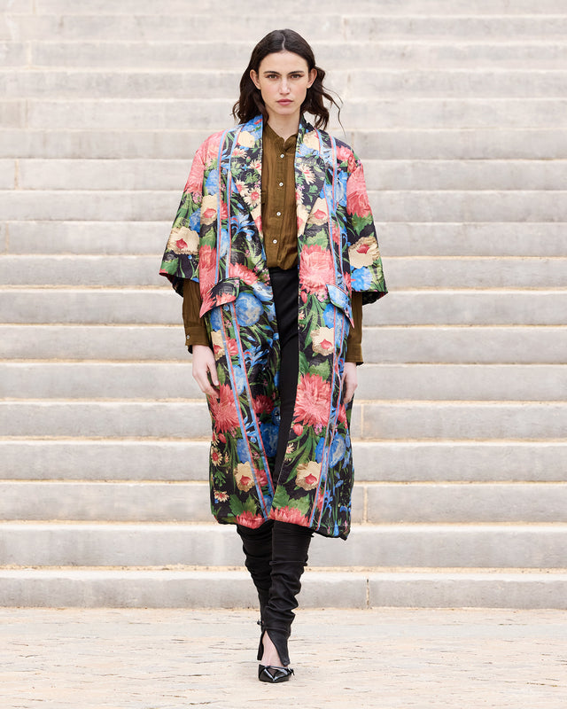 Manteau en jacquard lurex imprimé grandes fleurs - Manteaux & vestes Mes Demoiselles - Image 1