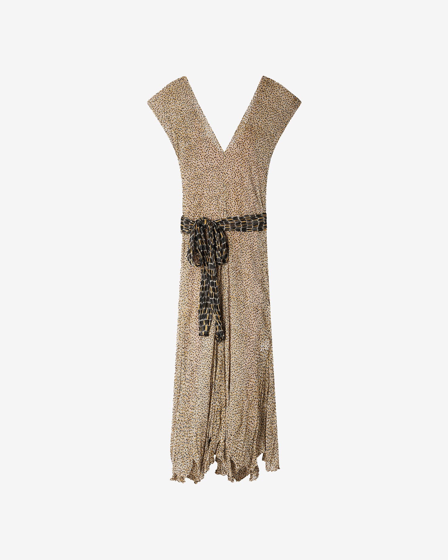 Robe Sami - Taupe : Longue robe en viscose craquante beige et pois noir et gold Mes Demoiselles