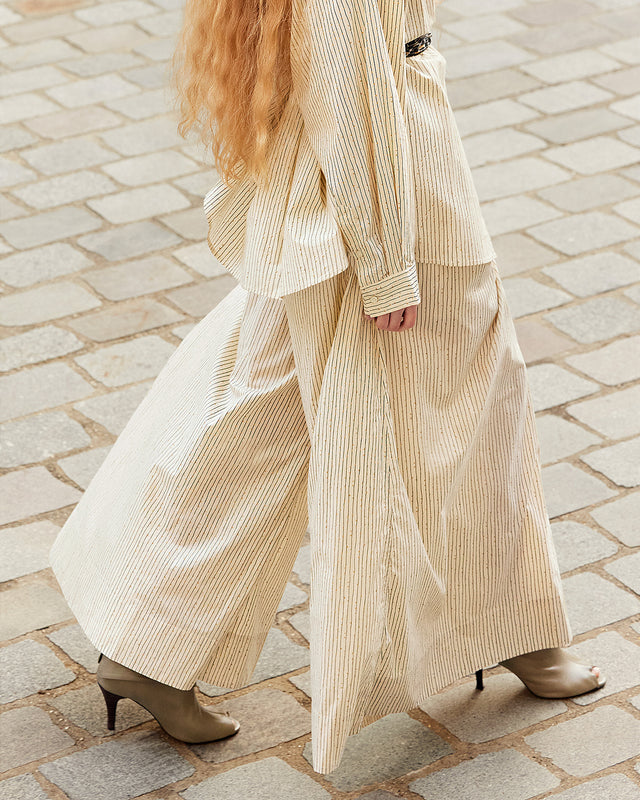 Pantalon large en coton beige et fines rayures - Pantalons & combinaisons Mes Demoiselles - Image 2