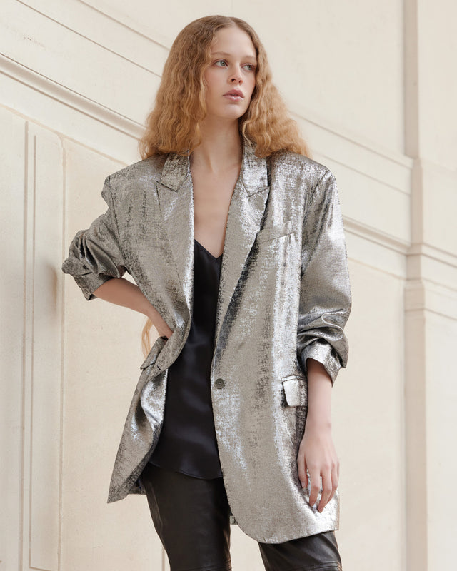Veste souple et oversize argent en velvet brillant - Manteaux & vestes Mes Demoiselles - Image 2