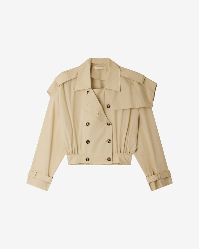 Veste Sulimane - Beige : Veste courte en popeline de coton beige Mes Demoiselles - Dernière image