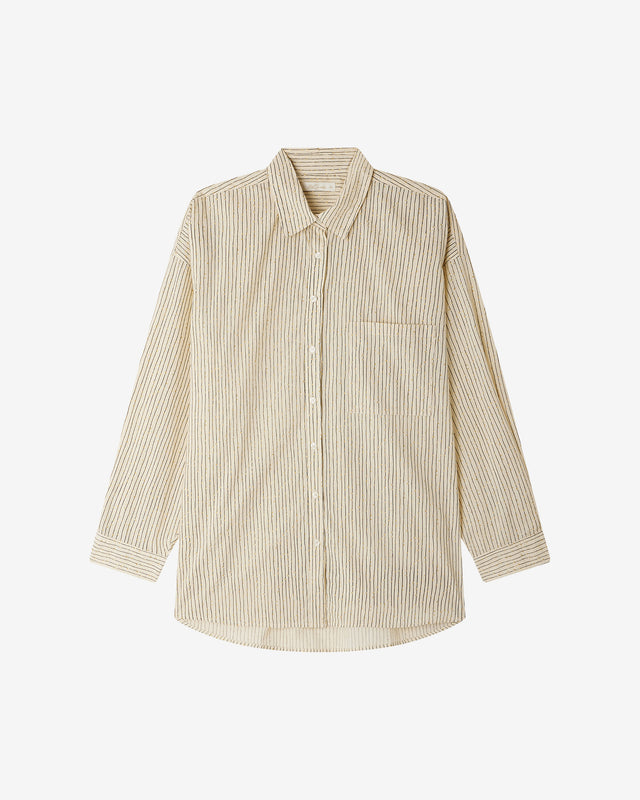 Chemise Sumira - Sable : Chemise en popeline de coton beige et rayures noir et gold Mes Demoiselles - Dernière image