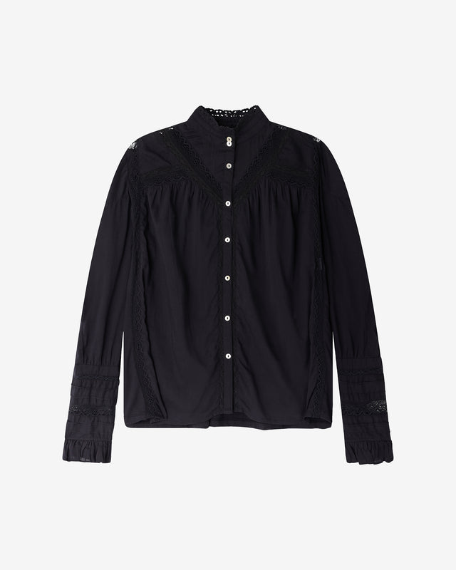 Chemise Crum - Noir : Blouse en Coton Noire– Dentelle & Col Victorien Mes Demoiselles - Dernière image