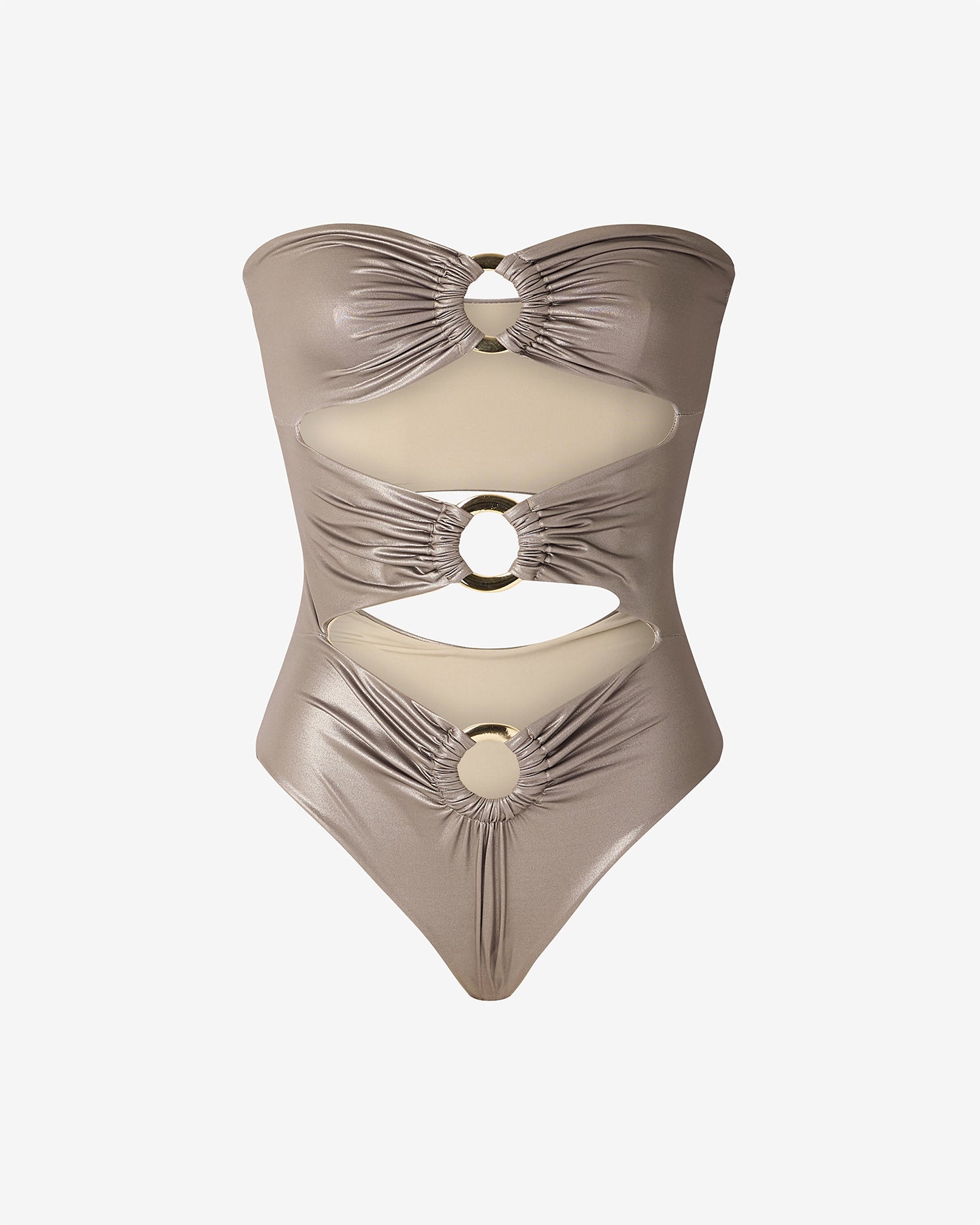 Maillot de bain 1 pièce – Effet mouillé taupe & détails anneaux - Maillots de bain Mes Demoiselles