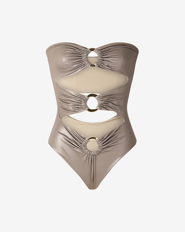 Maillot de bain 1 pièce – Effet mouillé taupe & détails anneaux - Maillots de bain Mes Demoiselles - Image 2