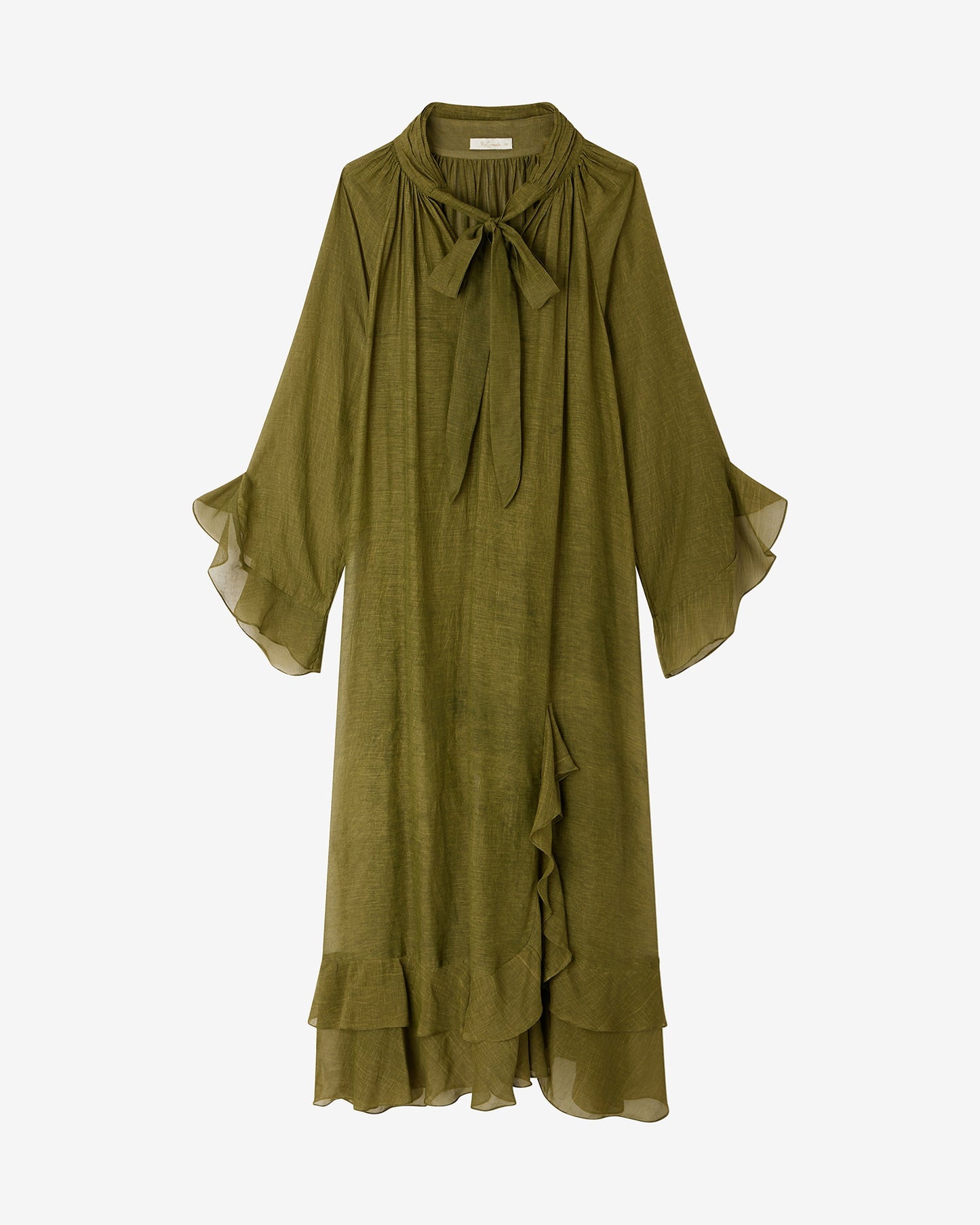 Robe Frelly - Vert : Robe longue en viscose satinée vert kaki Mes Demoiselles