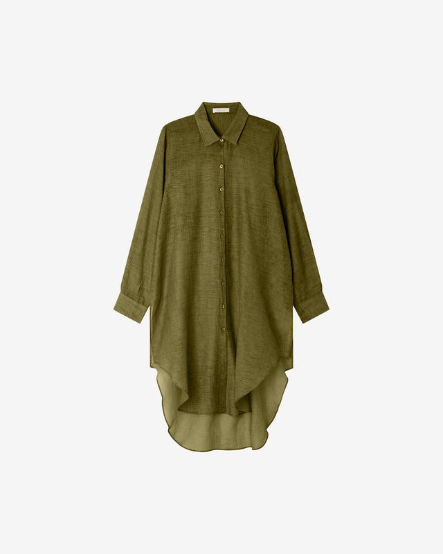 Chemise longue en coton et soie verte - Chemises & tops Mes Demoiselles - Image 1