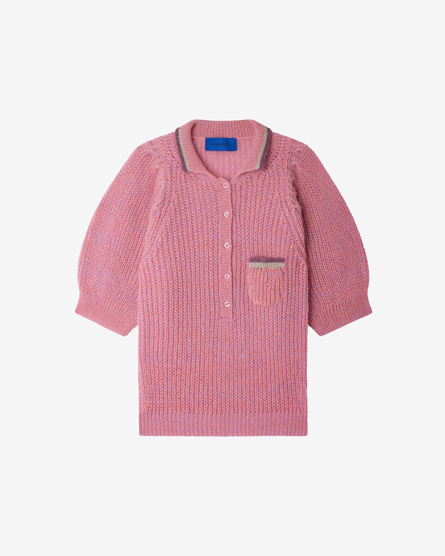 Pull polo en maille moulinée – Rose chiné - Pulls & gilets Mes Demoiselles