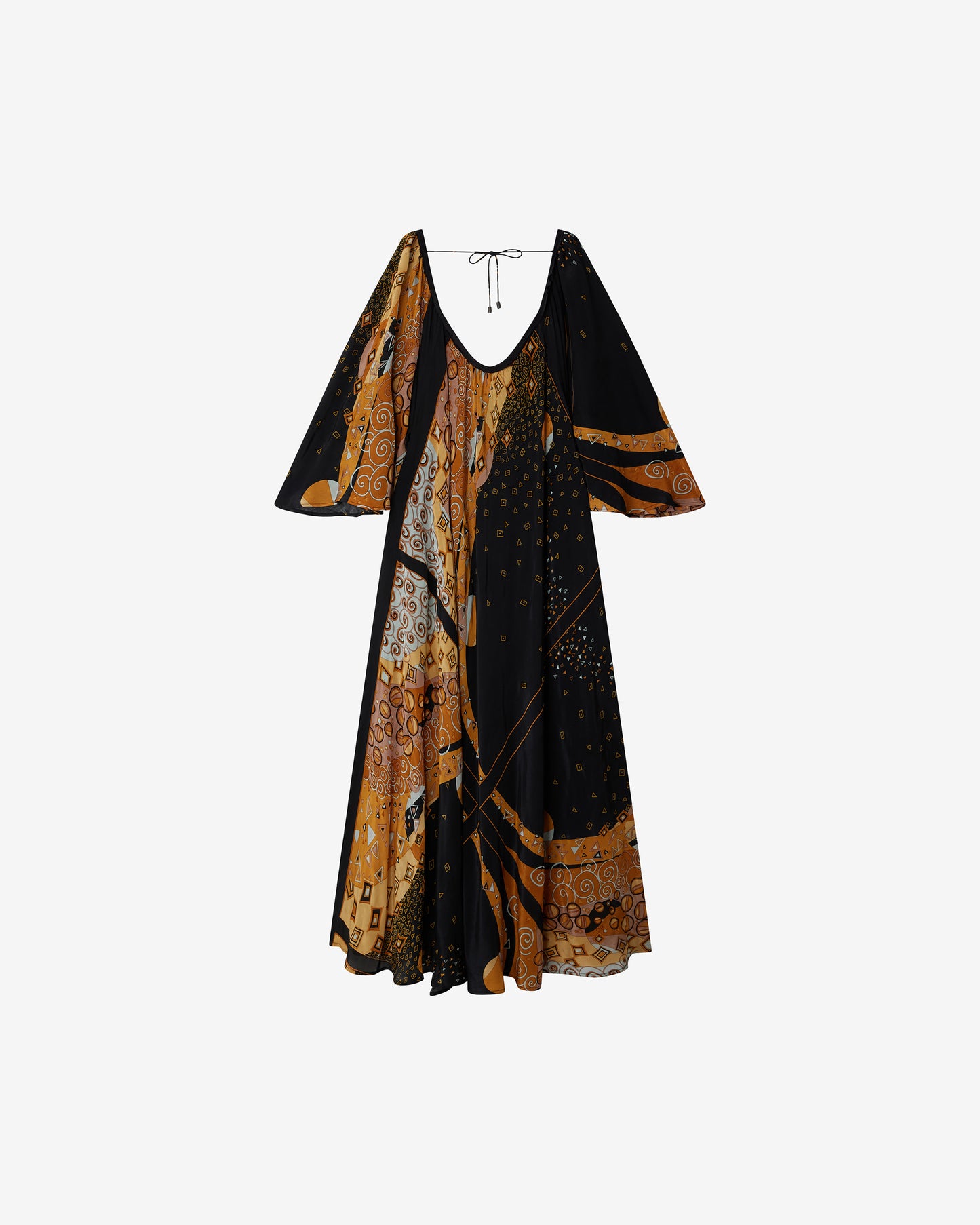 Robe Mally - Ocre : Robe longue imprimé placé – Noir et ocre Mes Demoiselles