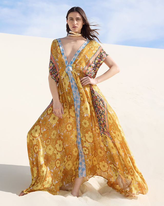 Robe longue en viscose jacquard imprimé floral - Robes Mes Demoiselles - Image 1