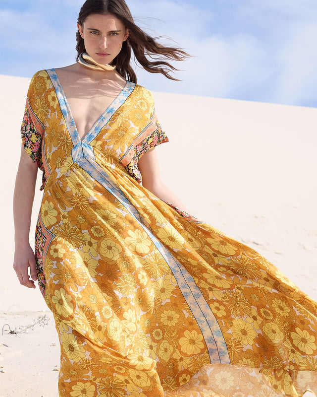 Robe Carly - Jaune : Robe longue en viscose jacquard imprimé floral Mes Demoiselles - Image 3