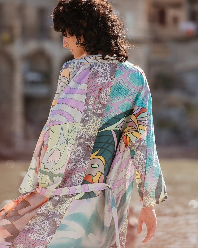 Long kimono fleuri en soie - Kimonos & ponchos Mes Demoiselles - Image 2