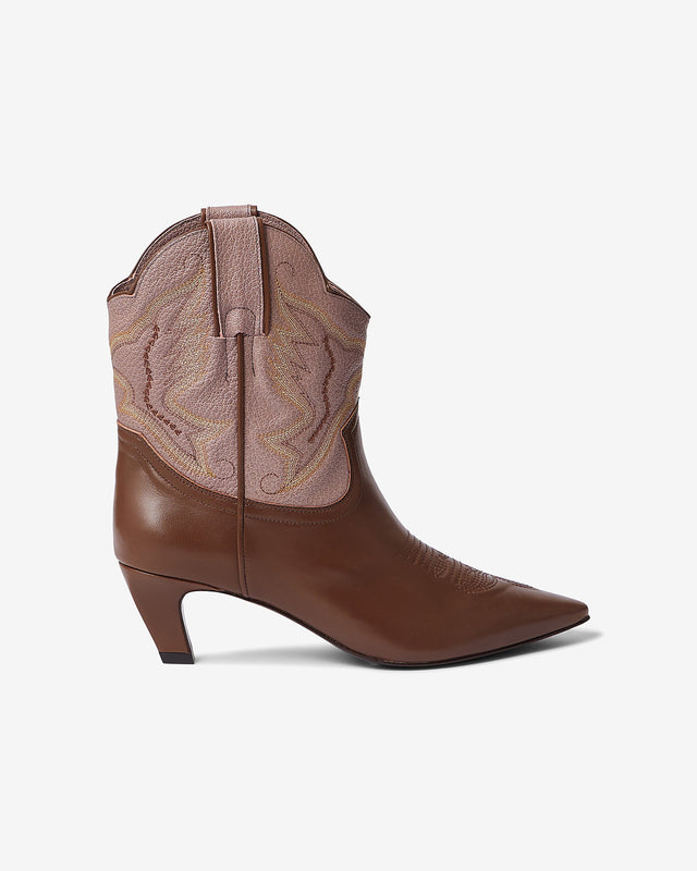 Bottines western en cuir marron rose - Chaussures Mes Demoiselles - Image 3
