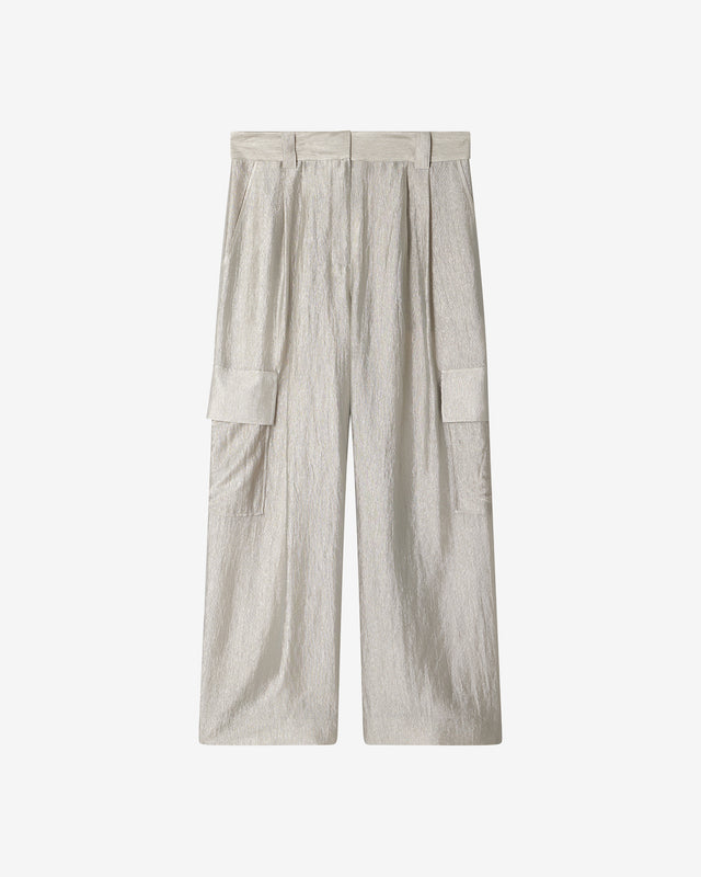 Pantalon Power - Argent : Pantalon esprit cargo en crinkled shiny argent Mes Demoiselles - Dernière image