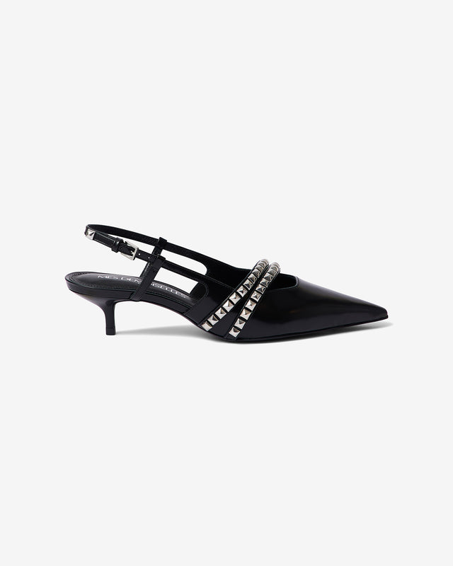Escarpins en cuir noir avec brides argentées - Chaussures Mes Demoiselles - Image 2
