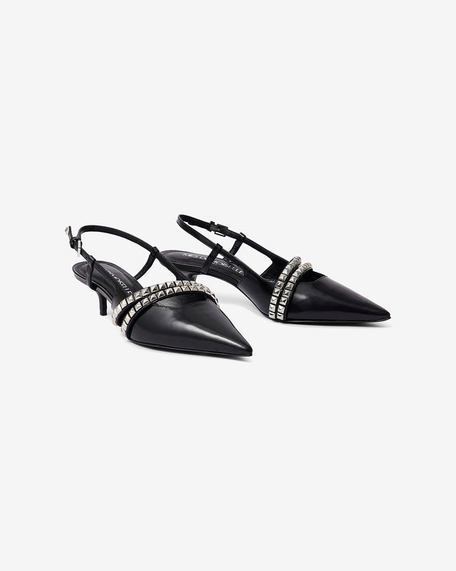 Escarpins en cuir noir avec brides argentées - Chaussures Mes Demoiselles - Image 3