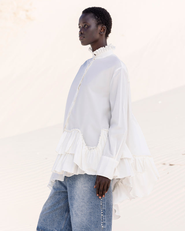 Chemise Cora - Blanc : Chemise déstructurée en popeline de coton blanche Mes Demoiselles - Image 3