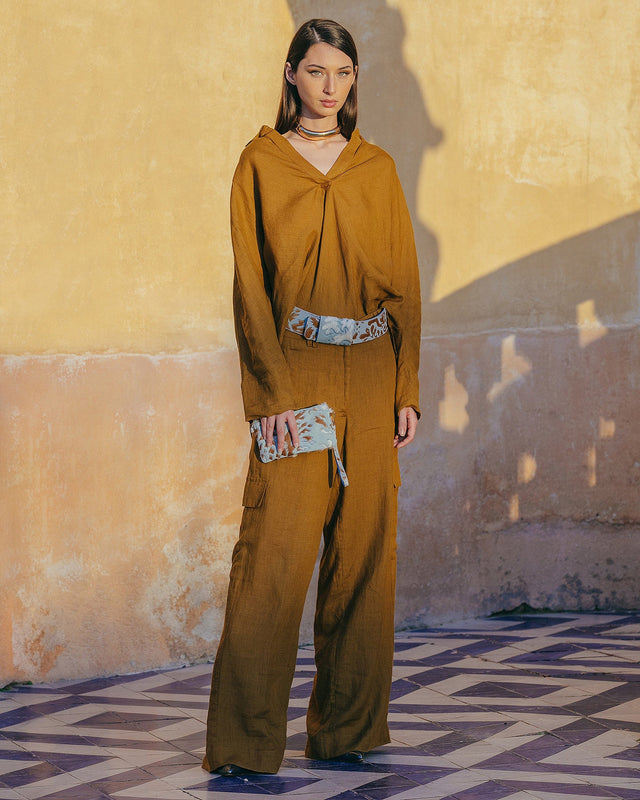 Pantalon souple en toile de lin bronze - Pantalons & combinaisons Mes Demoiselles - Image 1