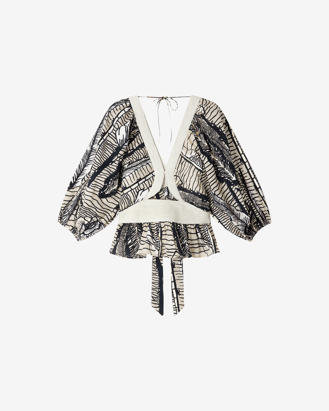 Blouse Dalma - Blanc : Top délicat en coton et fils dorés imprimé nature Mes Demoiselles - Dernière image
