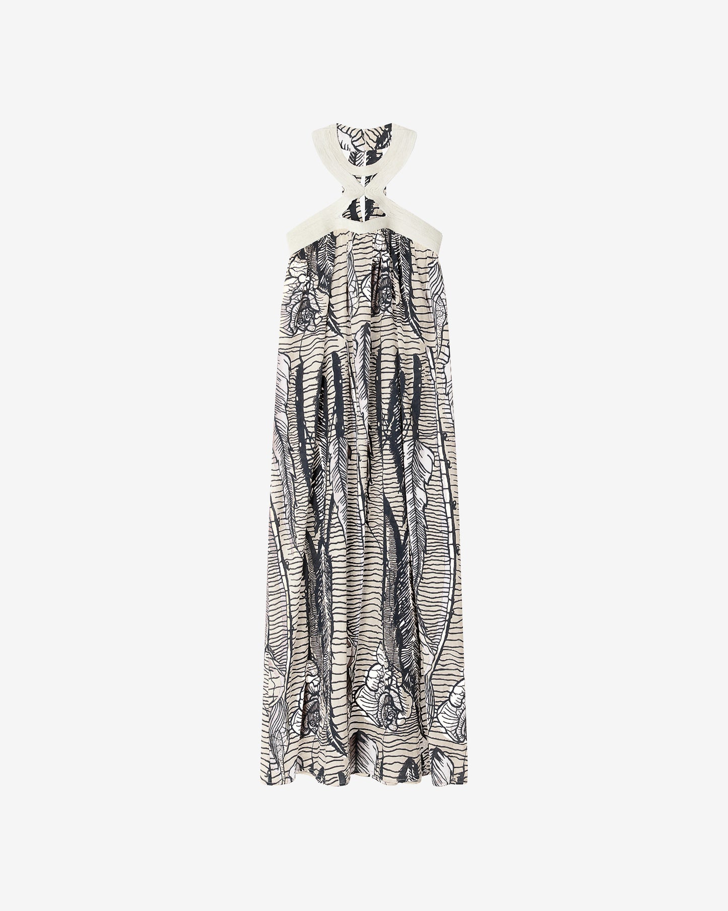Robe Delina - Blanc : Robe longue en coton et fils dorés imprimés de la nature Mes Demoiselles