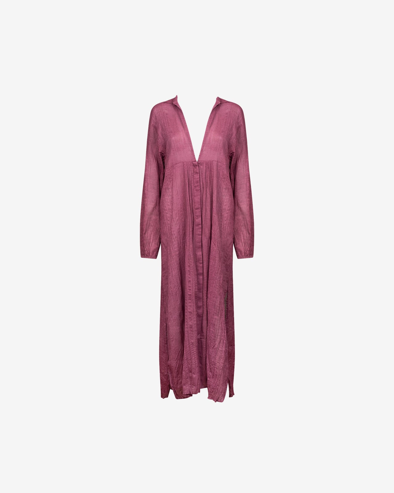 Robe longue violette plissée, col chemise, manches longues - Robes Mes Demoiselles - Image 1