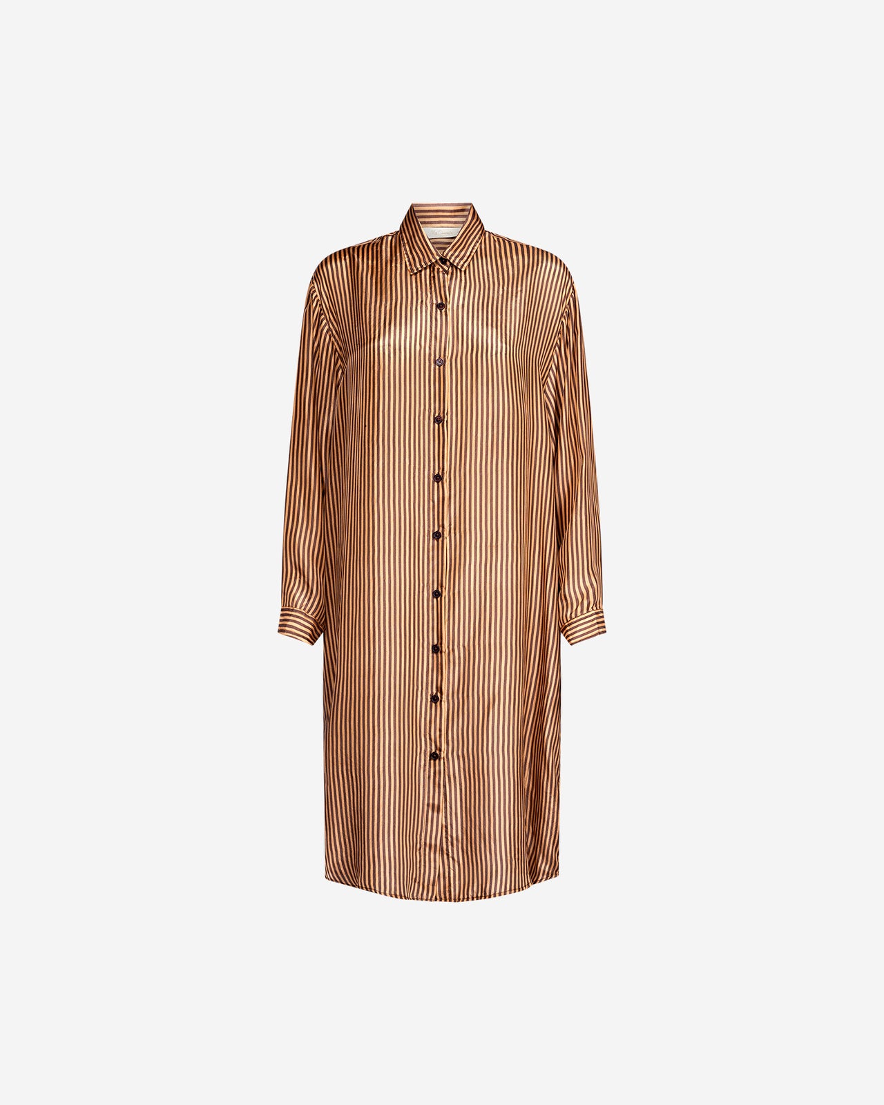 Robe Hiva - Marron : Longue chemise en soie rayée chocolat Mes Demoiselles - Image 7