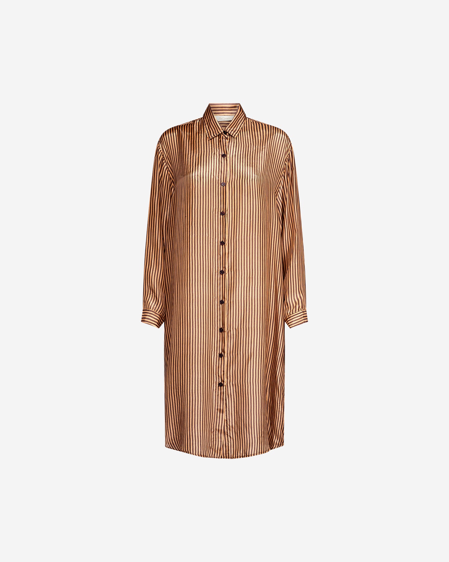 Robe Hiva - Marron : Longue chemise en soie rayée chocolat Mes Demoiselles