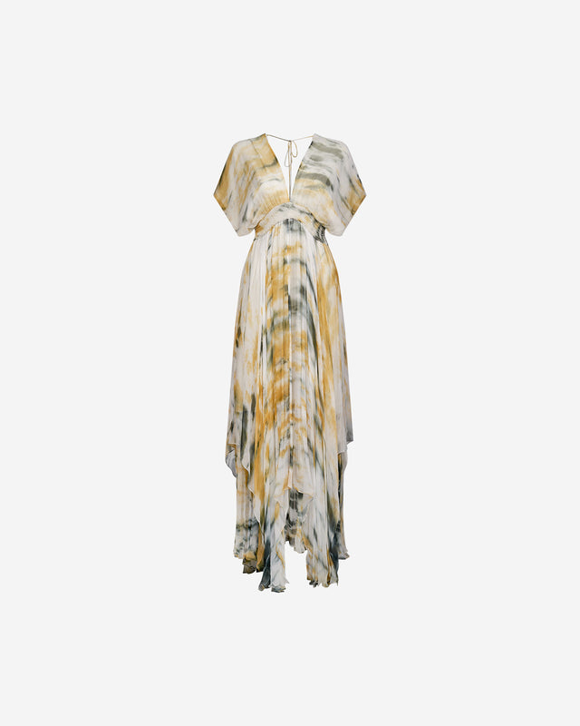 Robe Ines - Ocre : Robe longue en viscose chiffon imprimée Mes Demoiselles - Dernière image