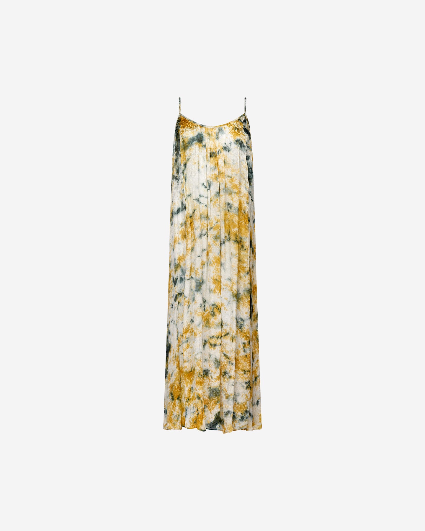 Robe Ivol - Ocre : Longue robe à bretelles imprimée tye&dye Mes Demoiselles