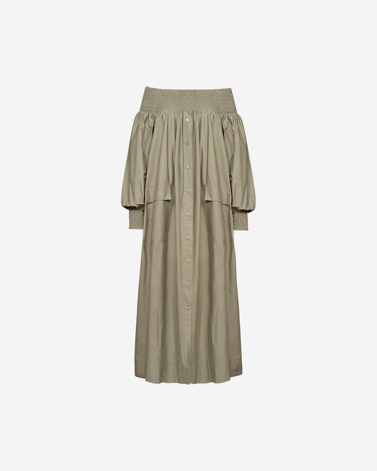 Robe Parimar - Kaki : Robe longue kaki en popeline de coton craquante Mes Demoiselles - Image 7