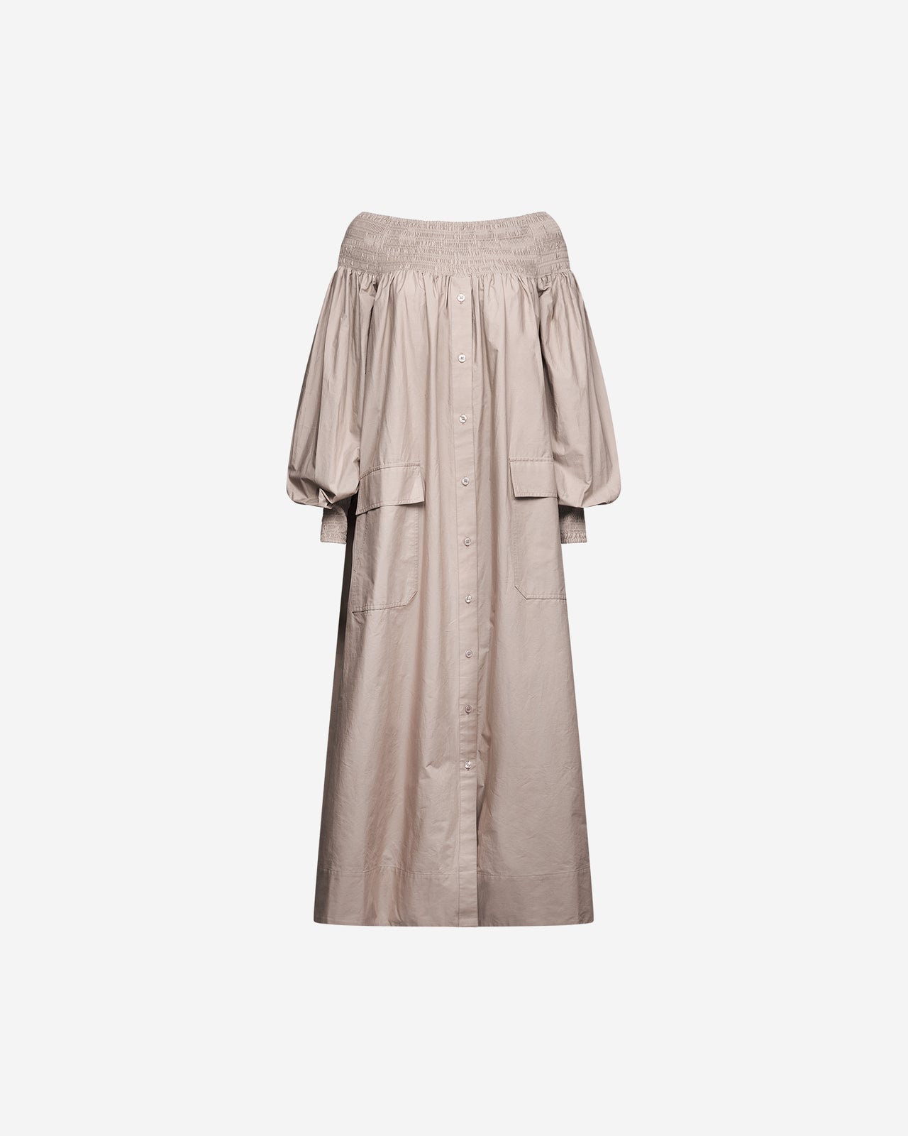 Robe longue kaki en popeline de coton craquante - Robes Mes Demoiselles - Image 1