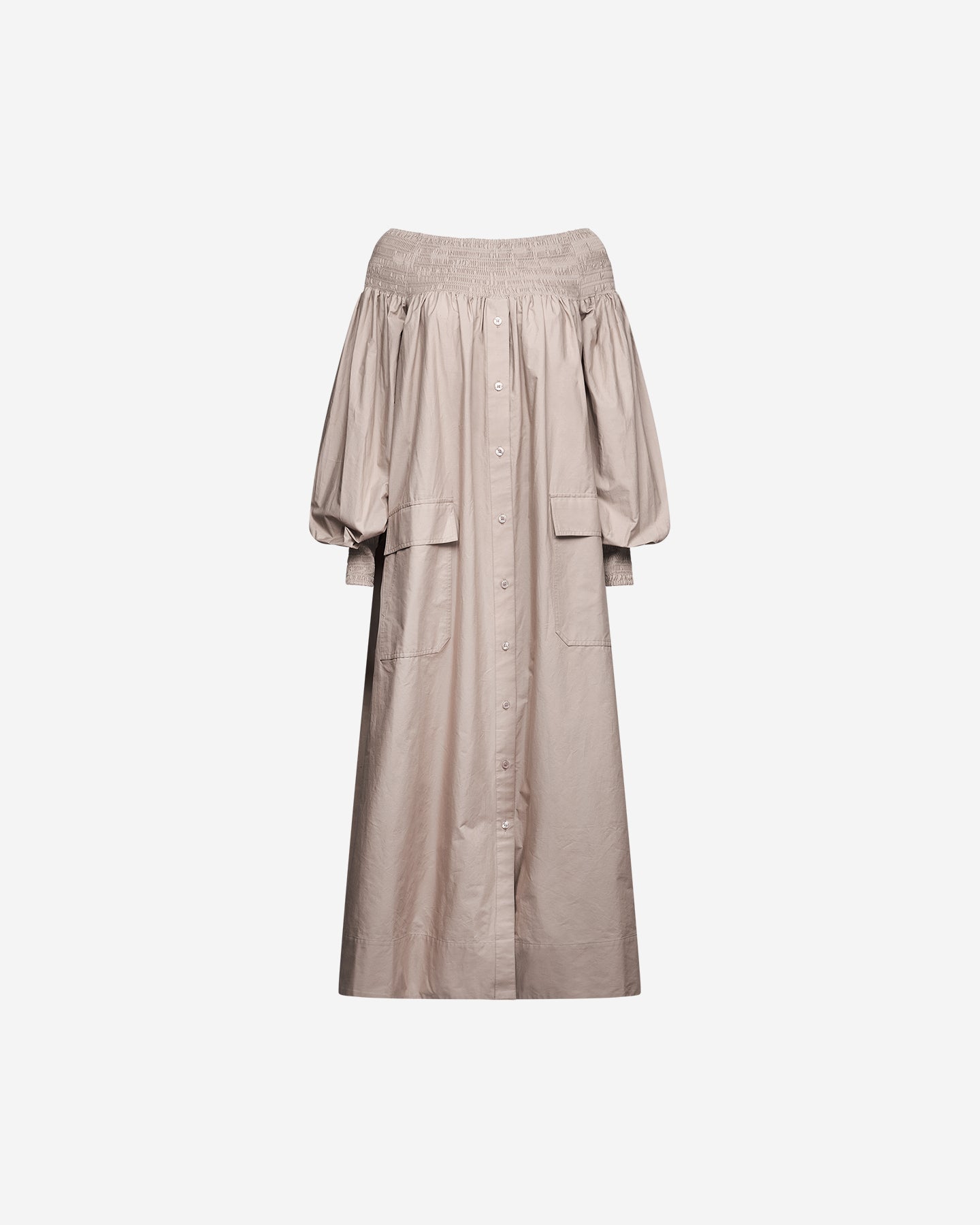 Robe longue kaki en popeline de coton craquante - Robes Mes Demoiselles
