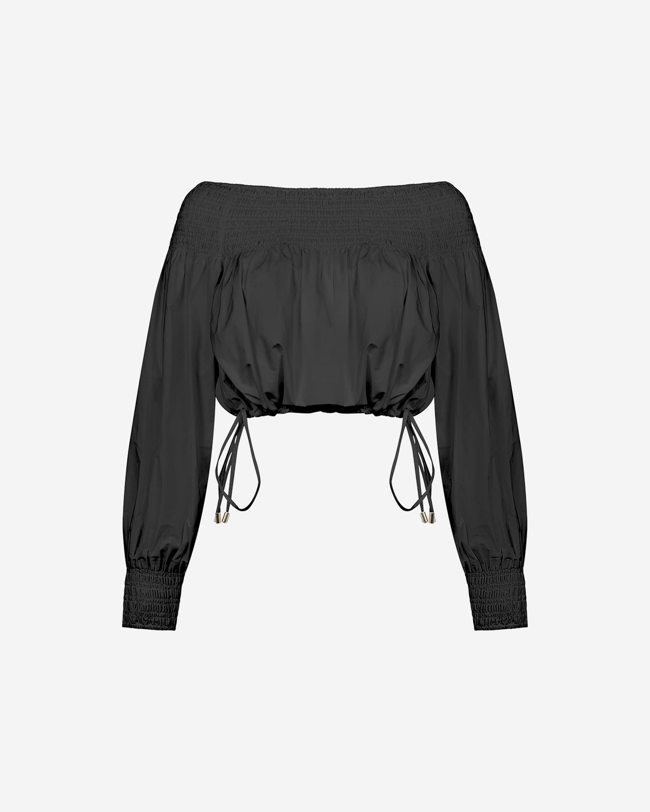 Blouse Pyrite - Noir : Top en popeline de coton noire encolure smockée Mes Demoiselles - Image 7