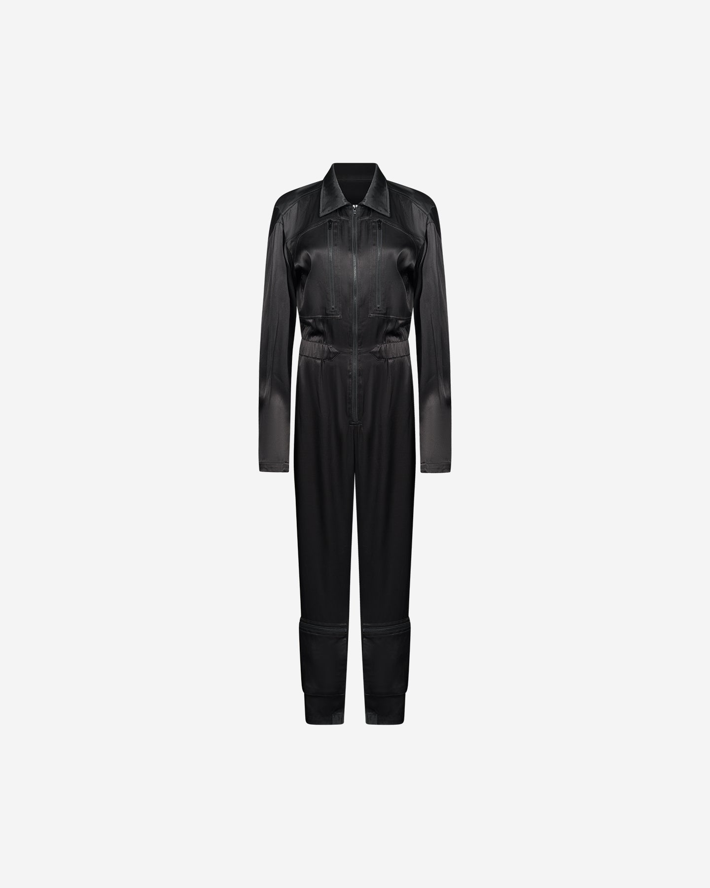 Combinaison Silim - Noir : Longue combinaison pantalon noire en satin viscose Mes Demoiselles