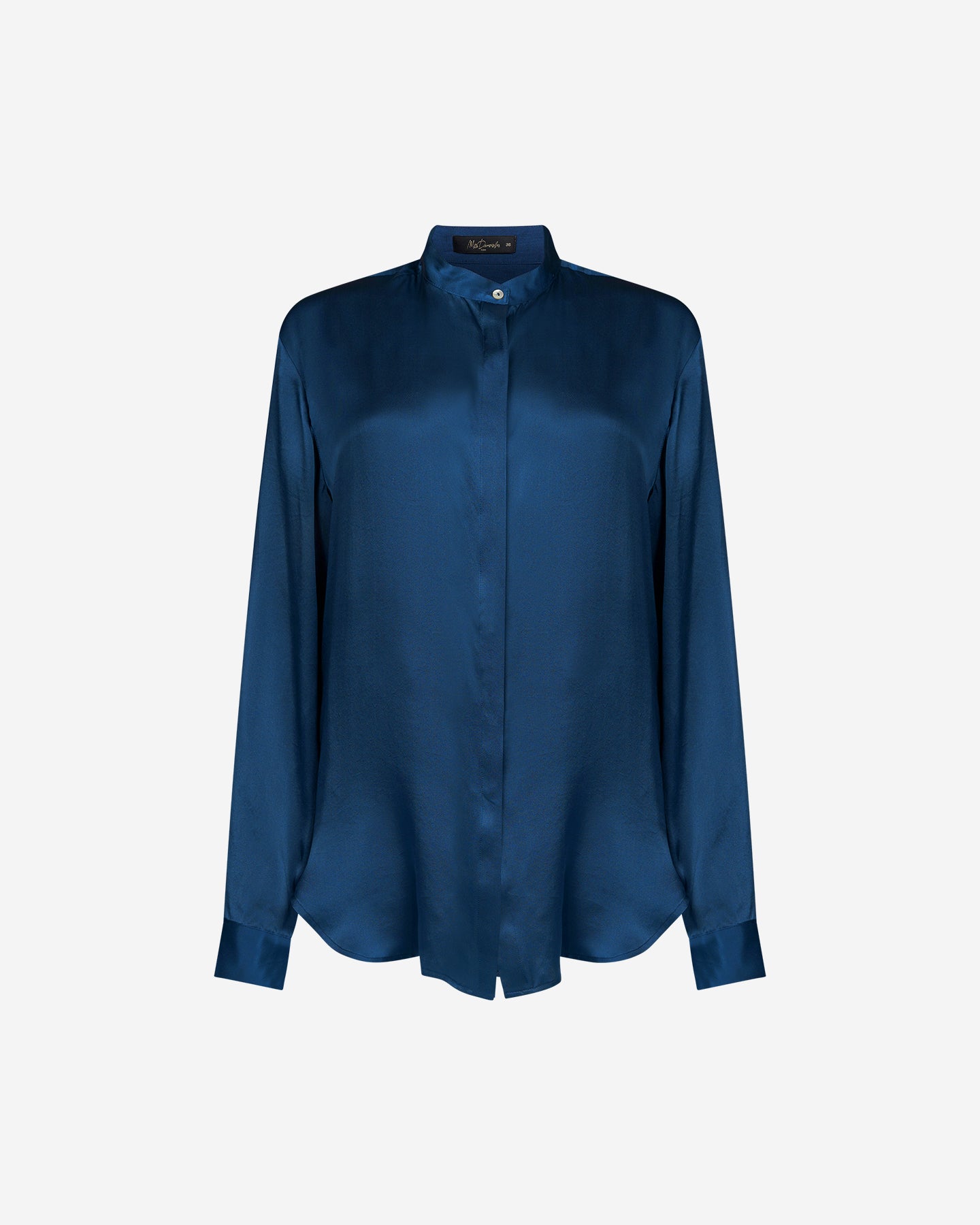 Chemise Silveness - Bleu Marine : Chemise en satin de soie bleue nuit aux lignes épurées Mes Demoiselles