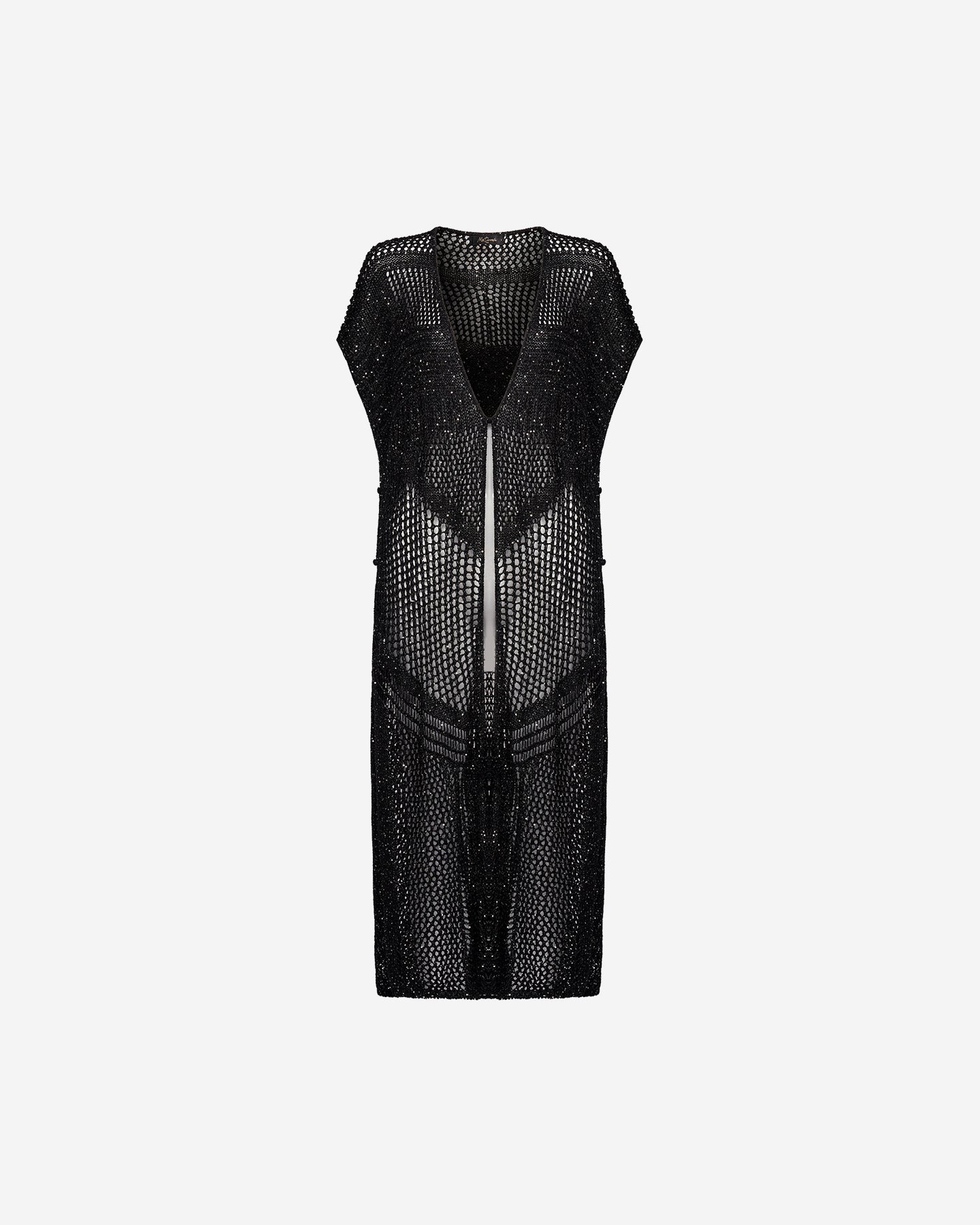 Cardigan Staria - Noir : Long cardigan en maille pailletées et ajourées noires Mes Demoiselles