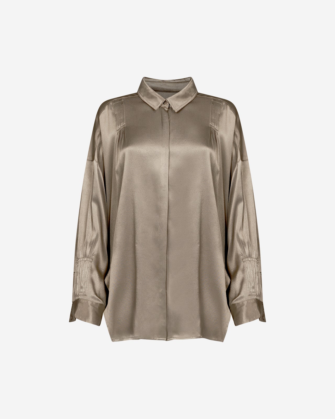 Chemise Suram - Kaki : Chemise oversize en satin viscose kaki Mes Demoiselles - Image 6