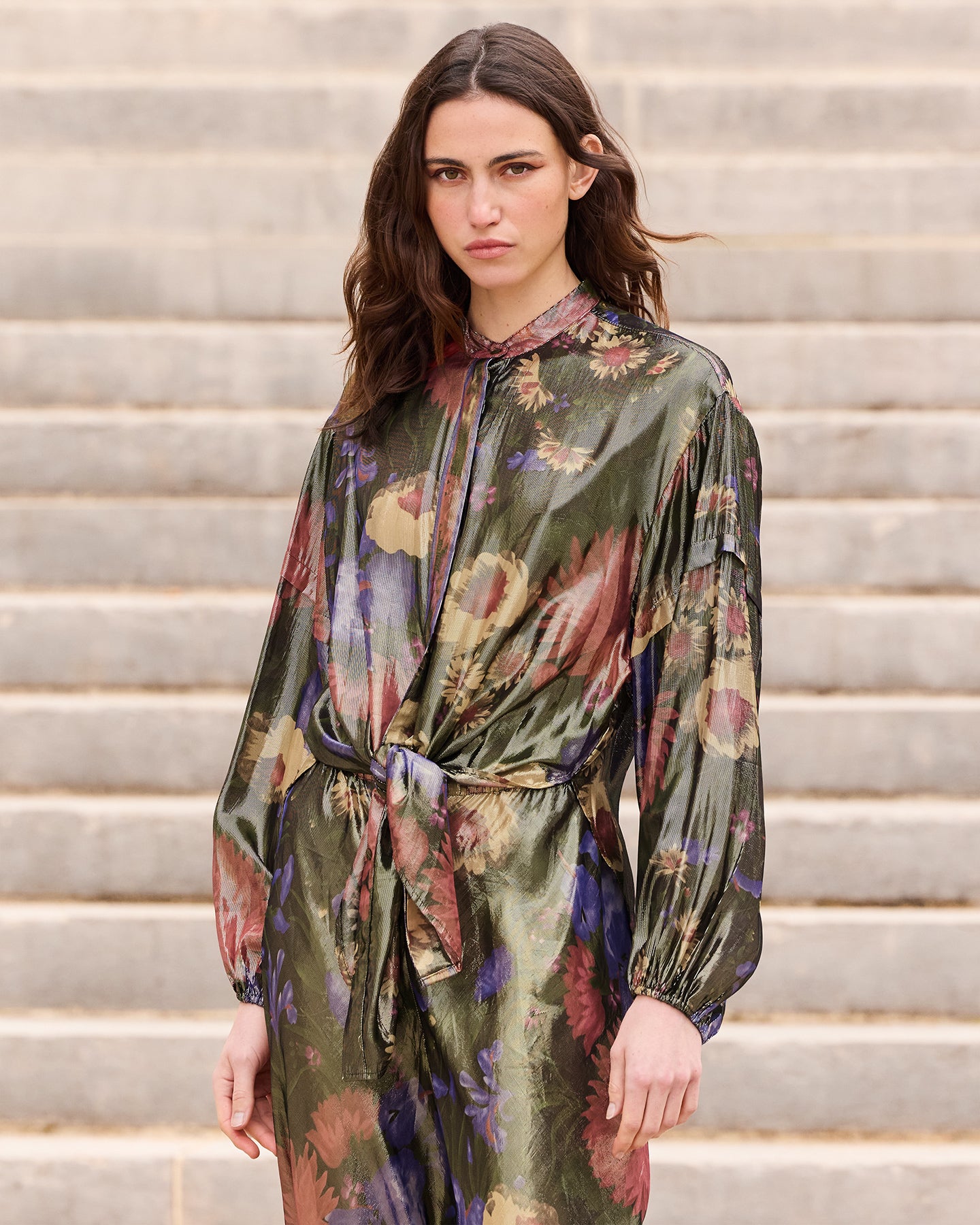 Chemise Bella - Vert : Chemise en voile lurex imprimé floral fondu Mes Demoiselles