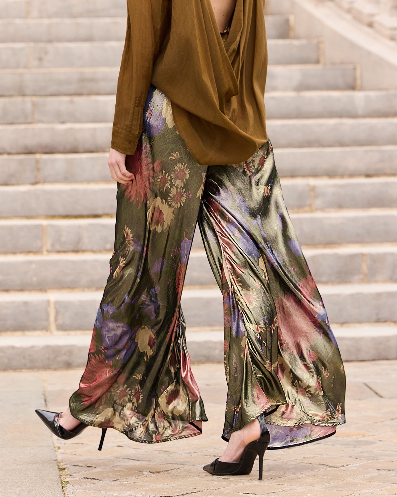 Pantalon Betty - Vert : Pantalon en voile lurex imprimé floral fondu Mes Demoiselles - Image 5