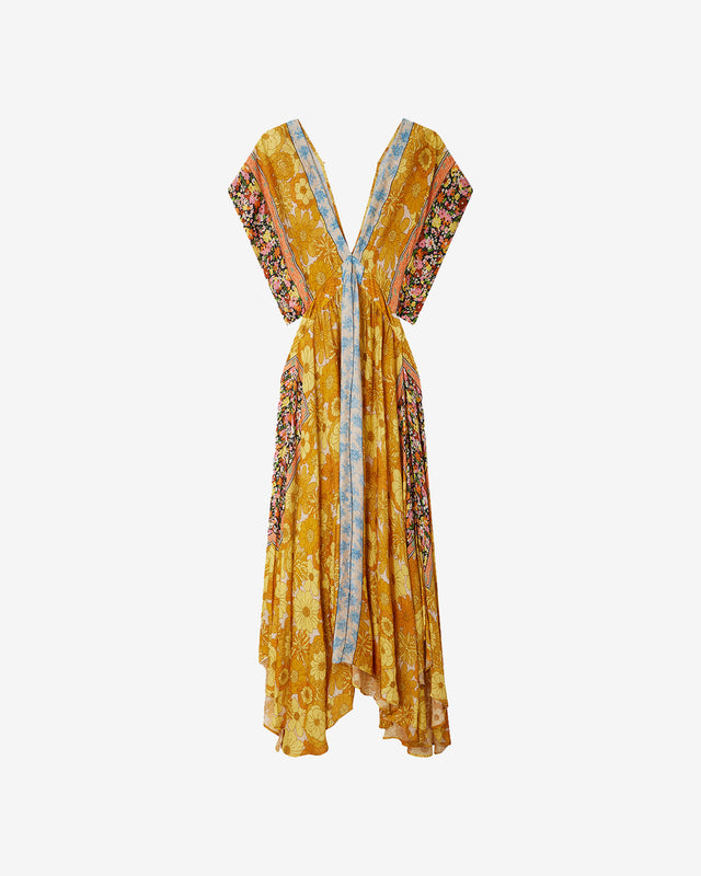 Robe Carly - Jaune : Robe longue en viscose jacquard imprimé floral Mes Demoiselles - Dernière image